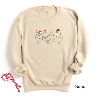 Christmas Chickens in Santa Hats Unisex Crewneck Sweatshirt