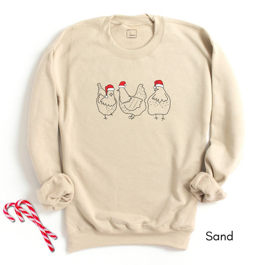 Christmas Chickens in Santa Hats Unisex Crewneck Sweatshirt