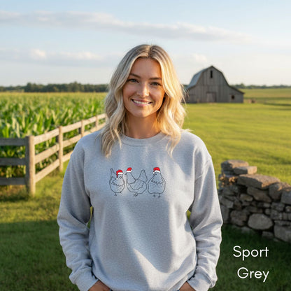 Christmas Chickens in Santa Hats Unisex Crewneck Sweatshirt