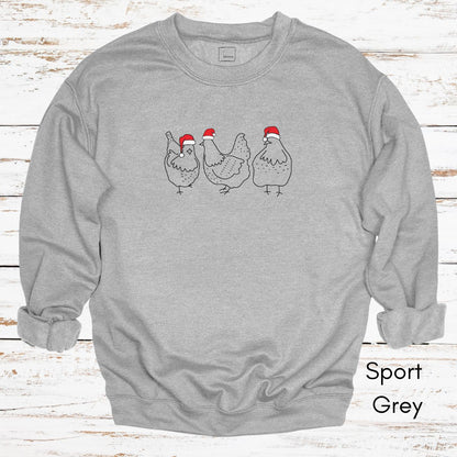 Christmas Chickens in Santa Hats Unisex Crewneck Sweatshirt