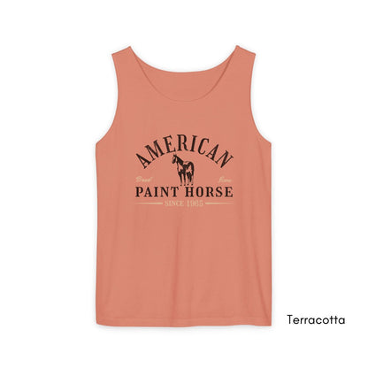 American Paint Horse Tank Top | Horse Lover Shirt | Horse Breed Tank | Gift for Equestrian | Gift for Cowboy Cowgirl Unisex Garmet Dyed