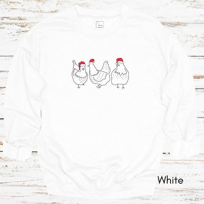 Christmas Chickens in Santa Hats Unisex Crewneck Sweatshirt