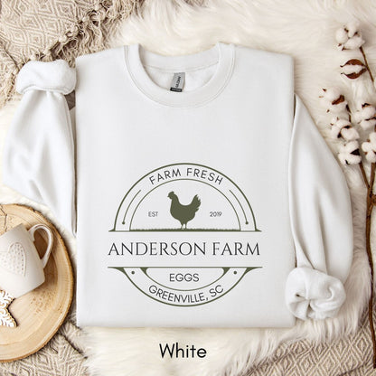 Custom Egg Farm Unisex Crewneck Sweatshirt Local Egg Dealer Gift for Chicken Lovers Personalized Farmer's Market Sweatshirt Homestead Shirt