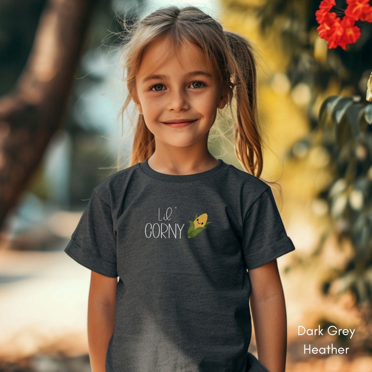 Lil' Corny YOUTH Short Sleeve Tee | Funny Vegetable Tshirt | Veggie Pun Shirt | Goofy Farmer's Market T-shirt | Silly Homesteading Tee