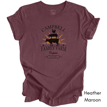 Custom Family Farm - Chicken, Cow, Pig Unisex Light Weight Jersey T-shirt