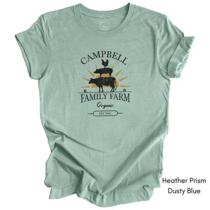 Custom Family Farm - Chicken, Cow, Pig Unisex Light Weight Jersey T-shirt