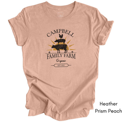 Custom Family Farm - Chicken, Cow, Pig Unisex Light Weight Jersey T-shirt