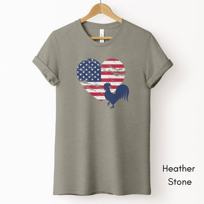 Patriotic Rooster Tee | Unisex Tee | 4th of July Farm Tee | Rooster Chicken T-shirt | USA T-shirt | Distressed Memorial Day Tshirt