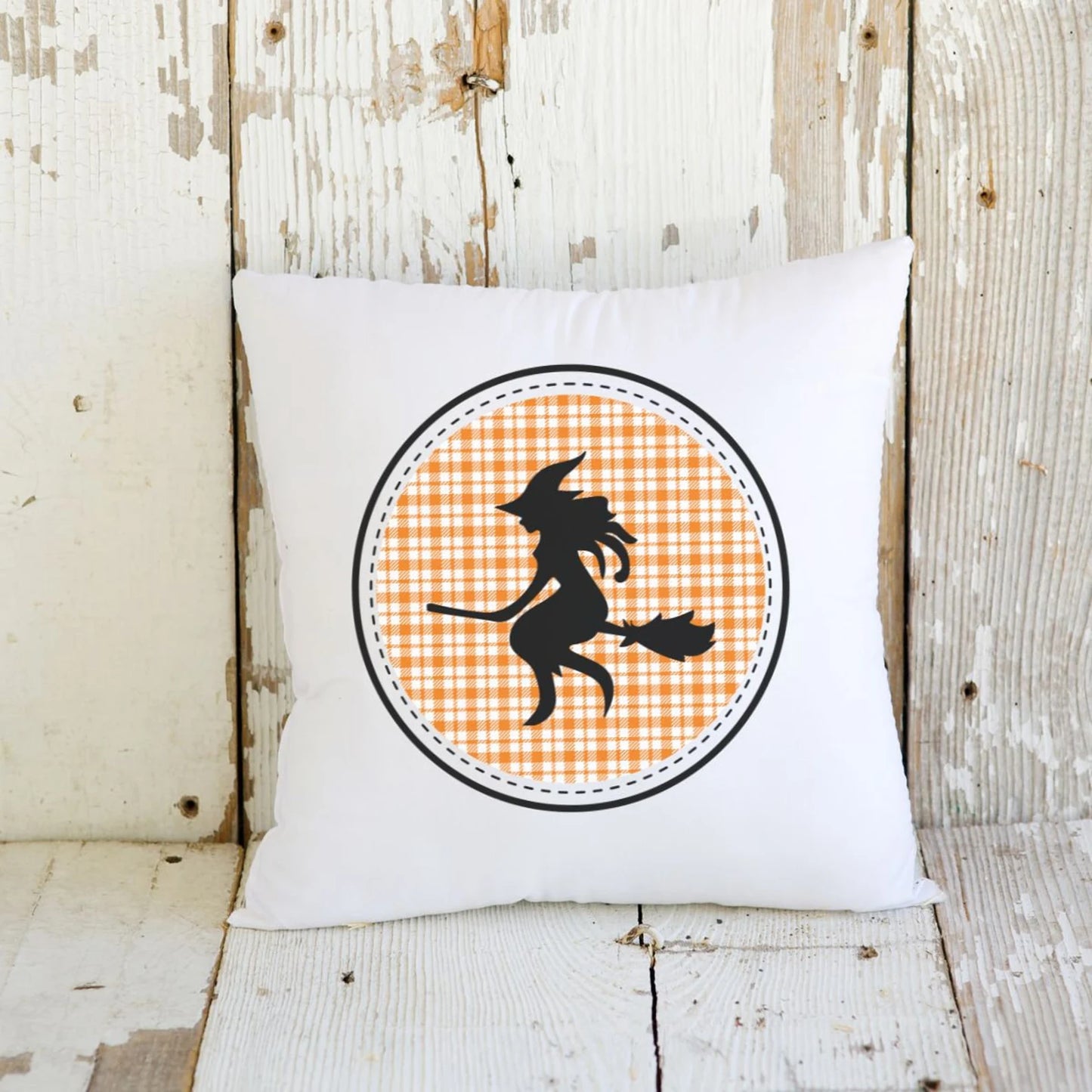 Cute Spooky Halloween Bats Pillow - Farmhouse Decor Pillow | Halloween Decor| Housewarming Gift | Orange & Black Gingham Plaid Throw Pillow