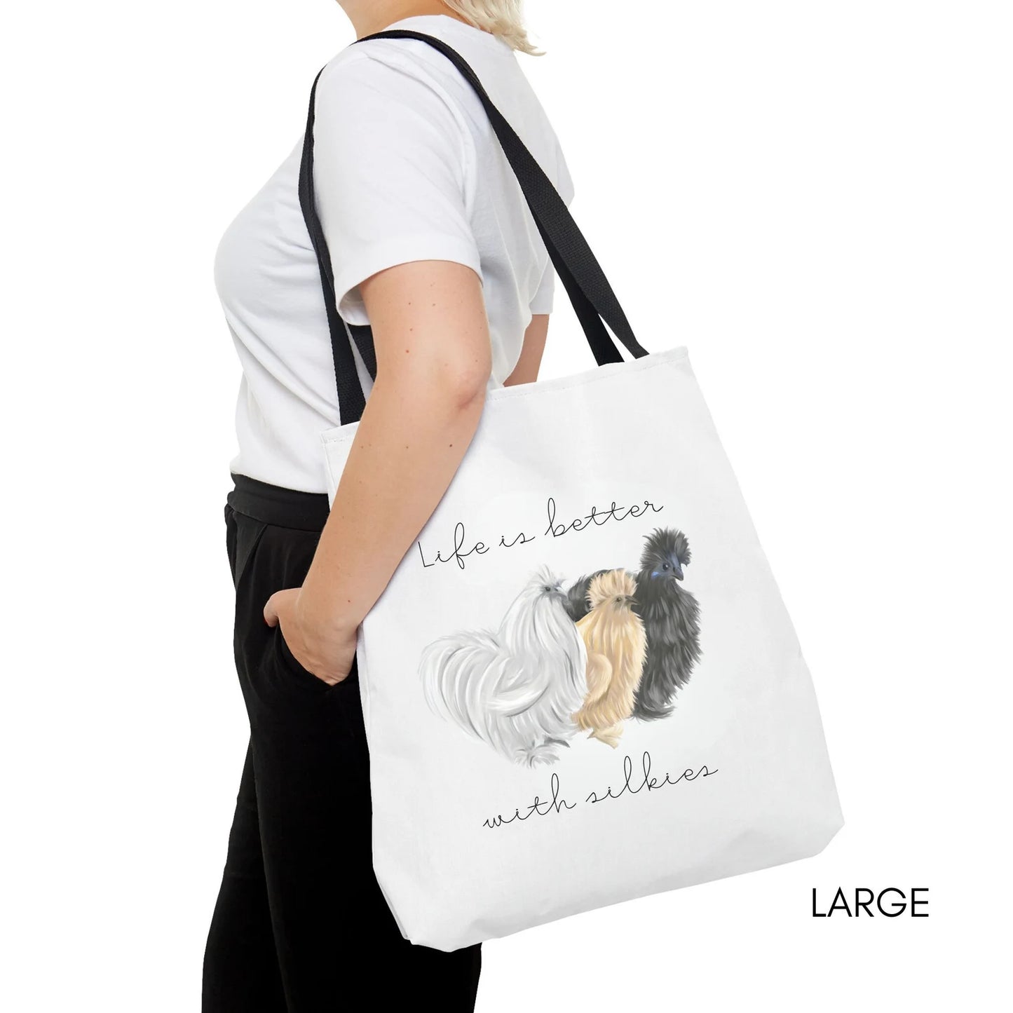 Life is Better with Silkies Tote Bag | Gift for silkie lovers | Chicken lover bag | Farmer's Market Bag | Reusable Grocery Bag Shoulder Tote