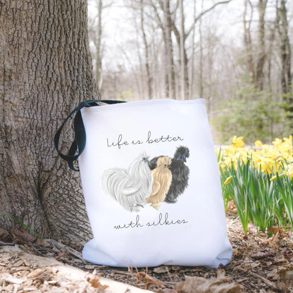 Life is Better with Silkies Tote Bag | Gift for silkie lovers | Chicken lover bag | Farmer's Market Bag | Reusable Grocery Bag Shoulder Tote