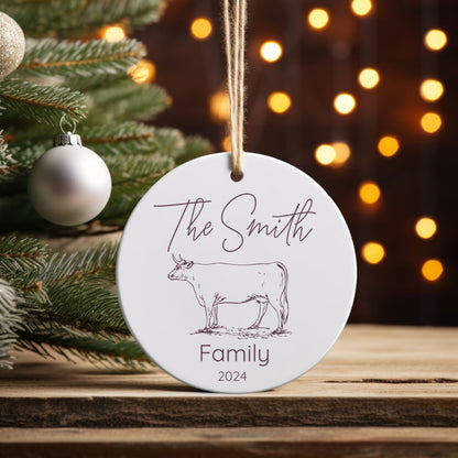 Custom Cattle Farm Ranch Ceramic Ornament Personalized Gift for Ranchers Cattle Farmers Farmhouse Homesteading Gift