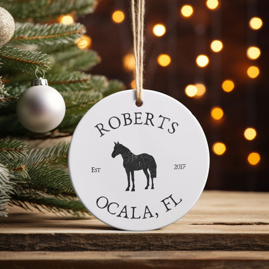 Custom Horse Farm Ranch Ceramic Ornament Personalized Gift for Horse Lovers Farmhouse Equestrian Gift