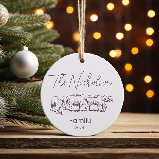 Custom Sheep Farm Ceramic Ornament Personalized Gift for Sheep Lovers Farmhouse Homesteading Gift