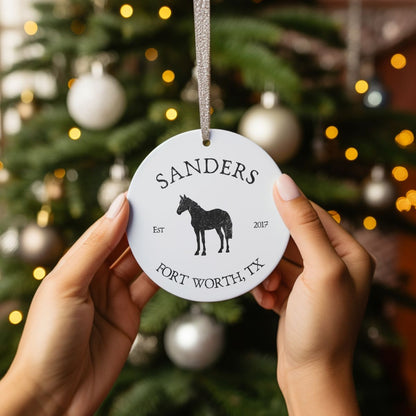 Custom Horse Farm Ranch Ceramic Ornament Personalized Gift for Horse Lovers Farmhouse Equestrian Gift