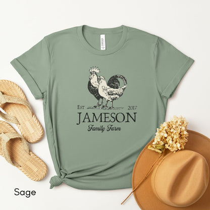 Custom Family Farm Tee | Rooster/Hen Unisex Jersey Short Sleeve Tee | Gift for Homesteader | Personalized Farm Tee | Chicken Lover t-shirt