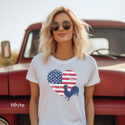 Patriotic Rooster Tee | Unisex Tee | 4th of July Farm Tee | Rooster Chicken T-shirt | USA T-shirt | Distressed Memorial Day Tshirt